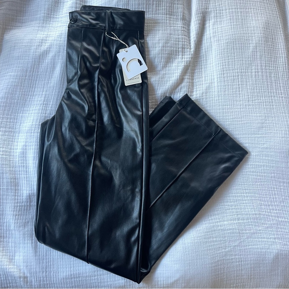 commense black leather trousers